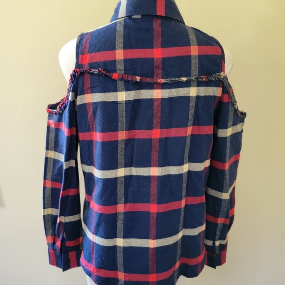 Highness NYC plaid cold shoulder blouse size s/m - Picture 5 of 7